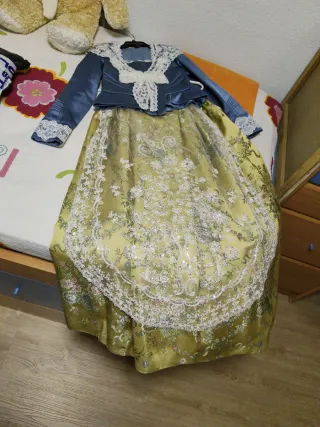 Traje Fallera Niña Azul y verde Oliva