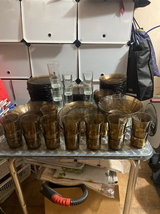 Vajilla Duralex Vintage Marrón y Transparente