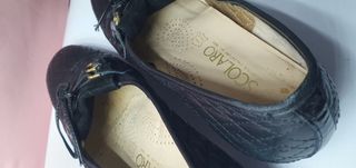 Scarpe Scolaro Pelle Nera Trapuntata Vintage