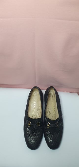 Scarpe Scolaro Pelle Nera Trapuntata Vintage