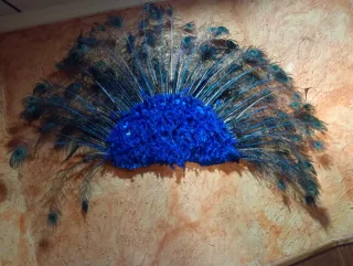 Abanico Decorativo Plumas Pavo Real Azul