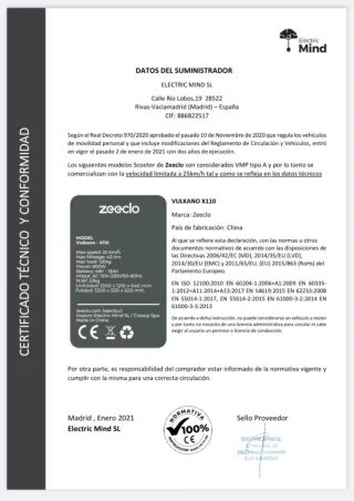 Patín Eléctrico Zeeclo Vulcano X110 800W