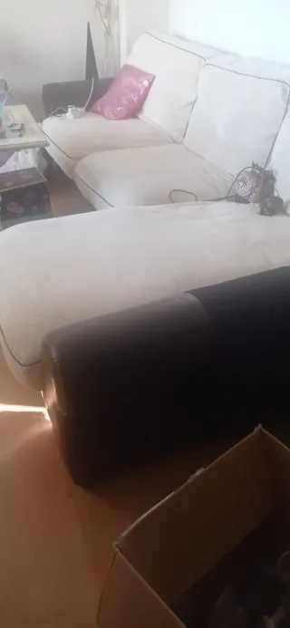 Sofá modular tela y piel negro/blanco