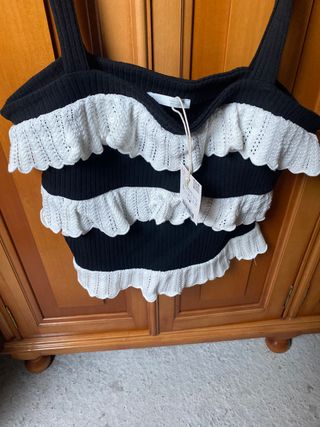 Top Zara Negro y Blanco Talla L Sin Estrenar