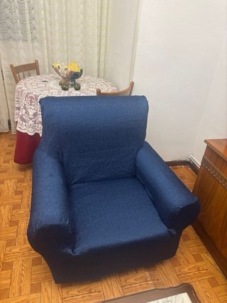 Sofá 2 plazas naranja + 2 sillones azules