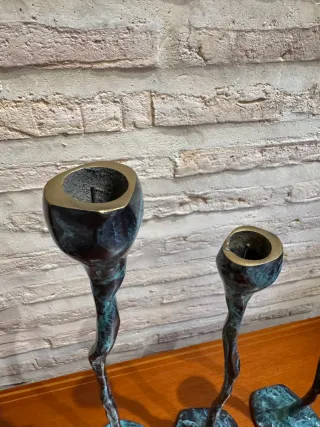 Set 3 Candelabros Bronce Verde