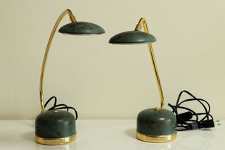 2 Lámparas de mesa doradas y verdes