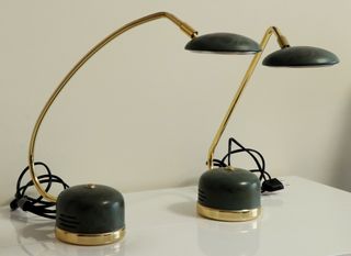 2 Lámparas de mesa doradas y verdes