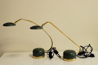 2 Lámparas de mesa doradas y verdes