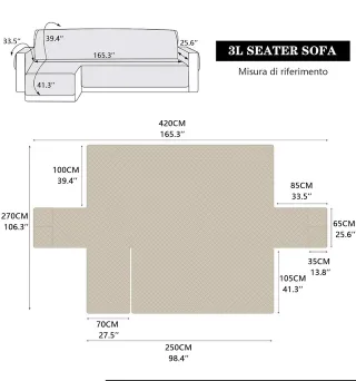 Funda para sofá chaise longue beige