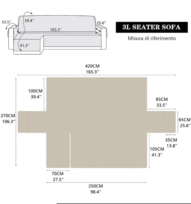 Funda para sofá chaise longue beige