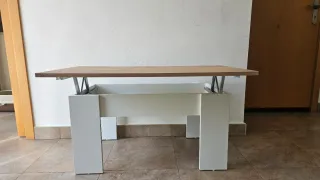 Mesa Centro Elevable Madera y Blanca