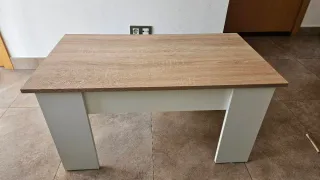 Mesa Centro Elevable Madera y Blanca