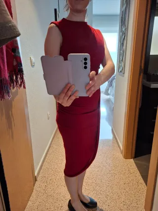 Vestido rojo estilo griego drapeado