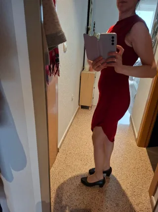 Vestido rojo estilo griego drapeado