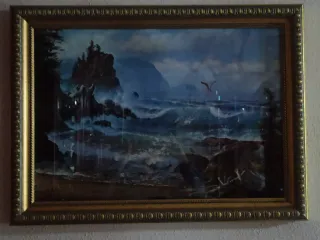 Cuadro Paisaje Montaña Lago Marco Madera