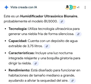 Humidificador Bionaire BU3000 LED Azul