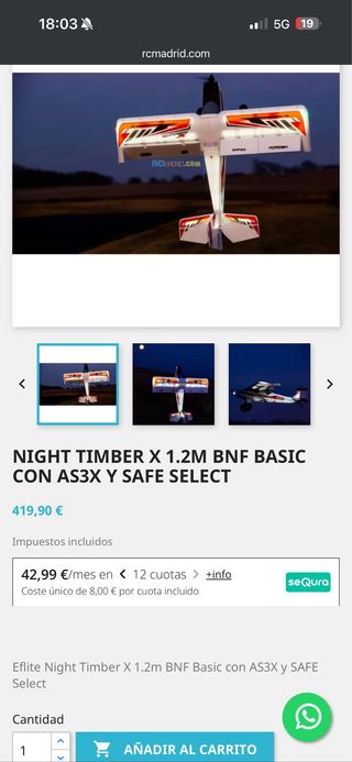 Avión E-Flite Night Timber X 1.2M BNF AS3X Y SAFE