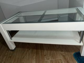 Mesa centro cristal y madera