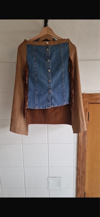 Chaqueta vaquera con detalles marrones Talla M