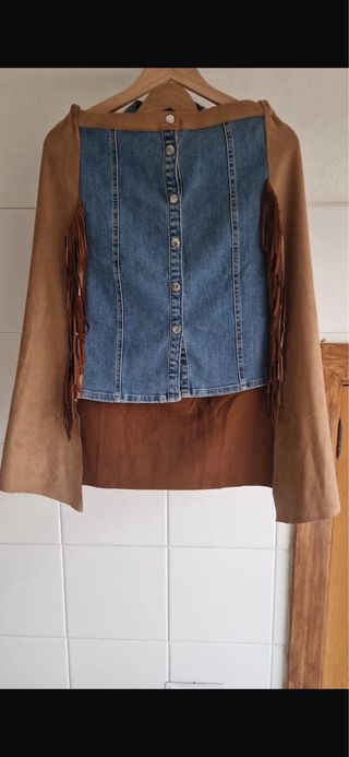 Chaqueta vaquera con detalles marrones Talla M