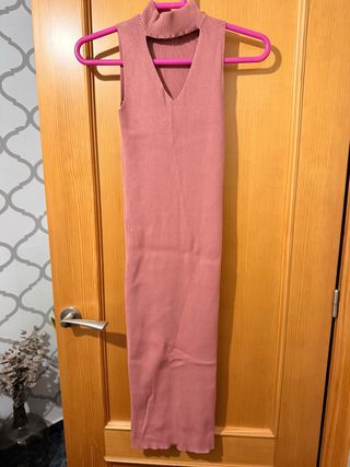 Vestido largo lana rosa