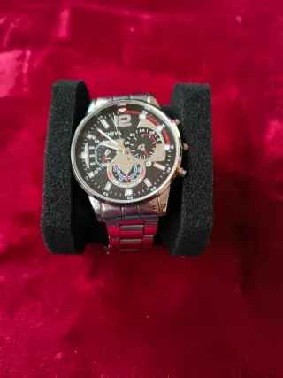 Reloj Geneva Hombre Negro y Plateado