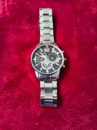 Reloj Geneva Hombre Negro y Plateado