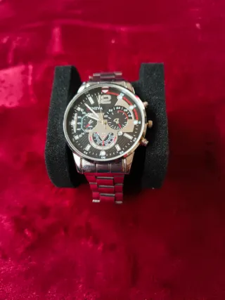 Reloj Geneva Hombre Negro y Plateado