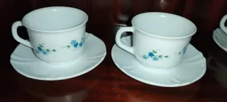 Juego 4 Tazas y Platos Arcopal Flores Azules