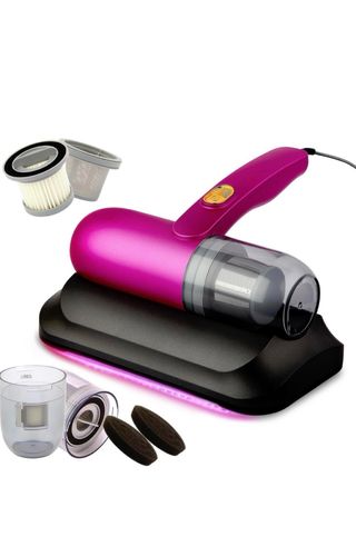 Aspiradora de mano rosa con base de carga