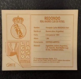 Cromo Redondo Real Madrid Liga 95-96. Nuevo.