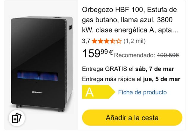 Estufa Orbegozo HBF 100 Llama Azul 3800W