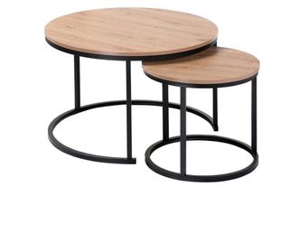 Juego 2 mesas auxiliares madera y metal