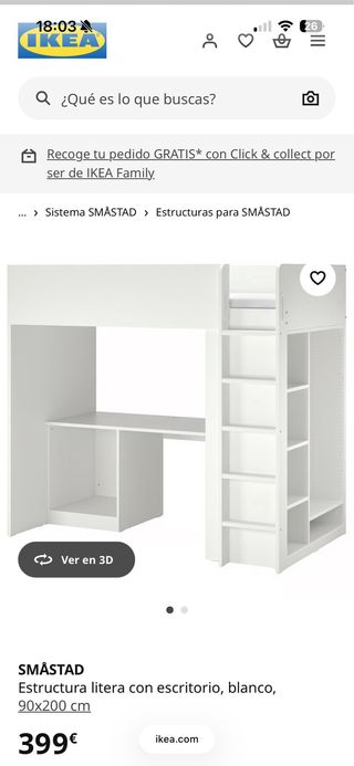 Litera con escritorio Ikea SMÅSTAD