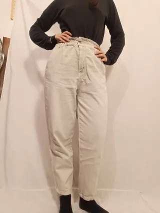 Pantaloni vita alta elasticizzati beige
