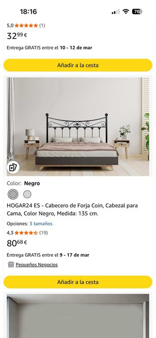 Cabecero de cama de metal negro 135