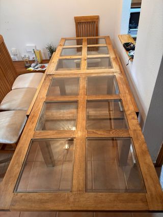 Mesa comedor madera pino rústica cristal
