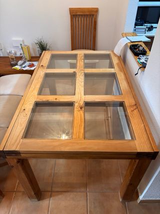 Mesa comedor madera pino rústica cristal