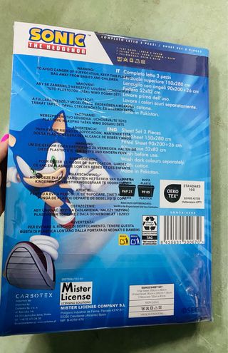 Completo Lenzuola Sonic 3 Pezzi Singolo
