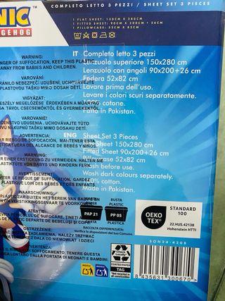 Completo Lenzuola Sonic 3 Pezzi Singolo