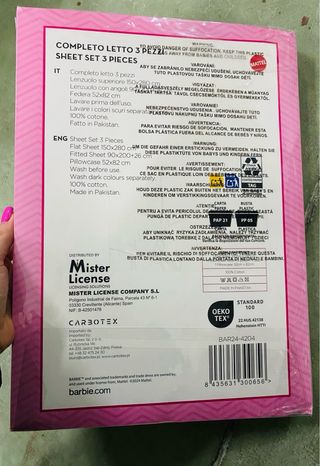 Completo Lenzuola Barbie 3 Pezzi Singolo