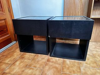 2 Mesitas Noche IKEA Cristal Madera Negras
