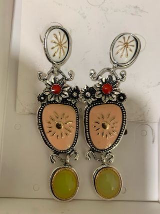 Pendientes flamenca/evento verde y rosa
