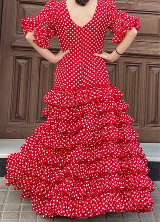 Traje de Flamenca Rojo de Lunares Talla 38/40
