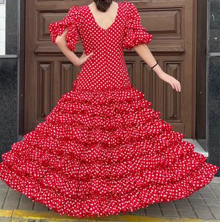 Traje de Flamenca Rojo de Lunares Talla 38/40