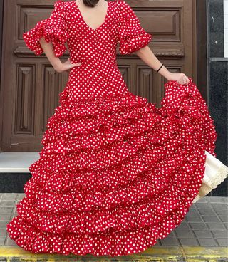 Traje de Flamenca Rojo de Lunares Talla 38/40