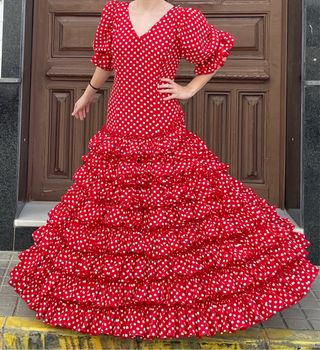 Traje de Flamenca Rojo de Lunares Talla 38/40