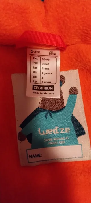 Mono de esquí azul para bebé 2 años