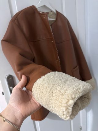 Chaqueta polipiel y borrego marrón Talla L